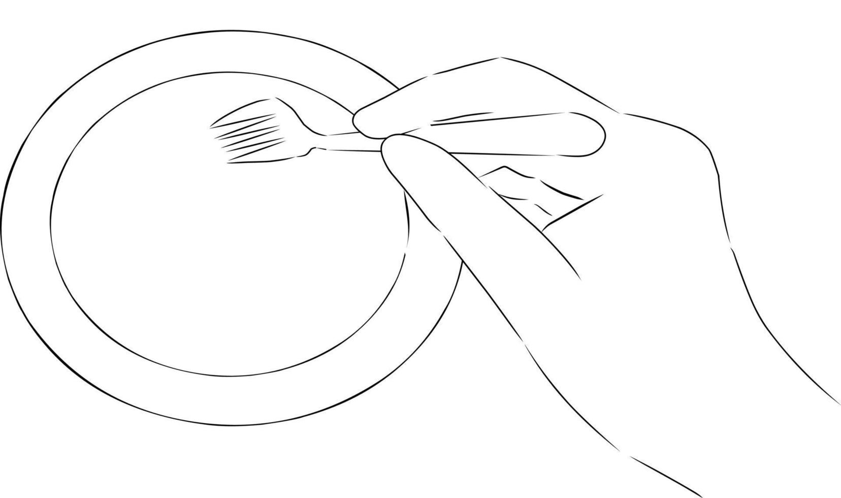 Hand with fork and plate, vector. Hand drawn sketch. vector