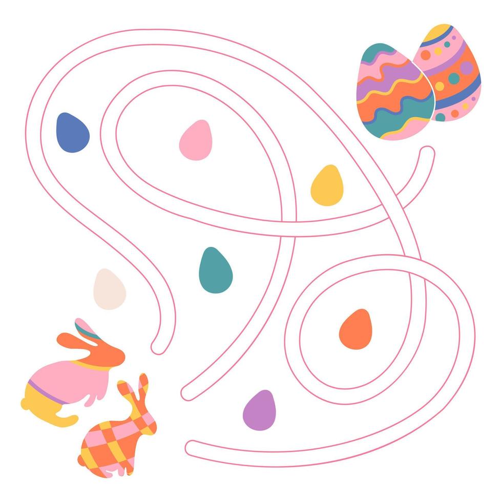 Maze game with Easter bunnies and eggs vector illustration