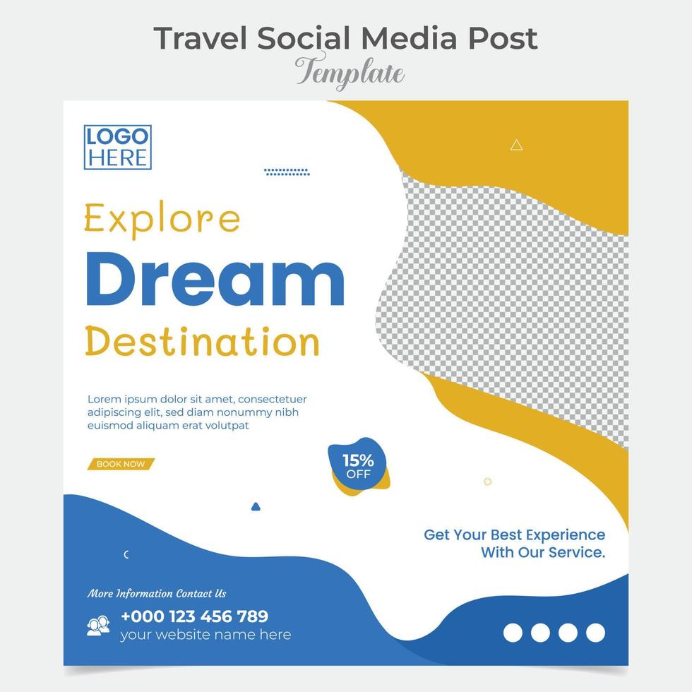 Explore tour and travel social media post and square flyer post banner template design vector