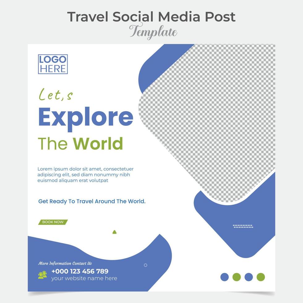 Explore tour and travel social media post and square flyer post banner template design vector