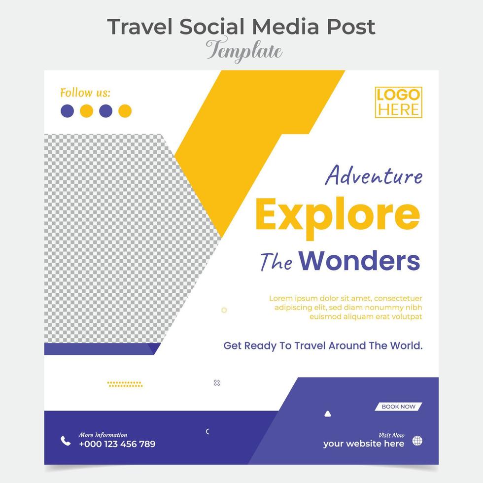 Travel Holiday vacation tour square flyer post banner and social media post template design vector