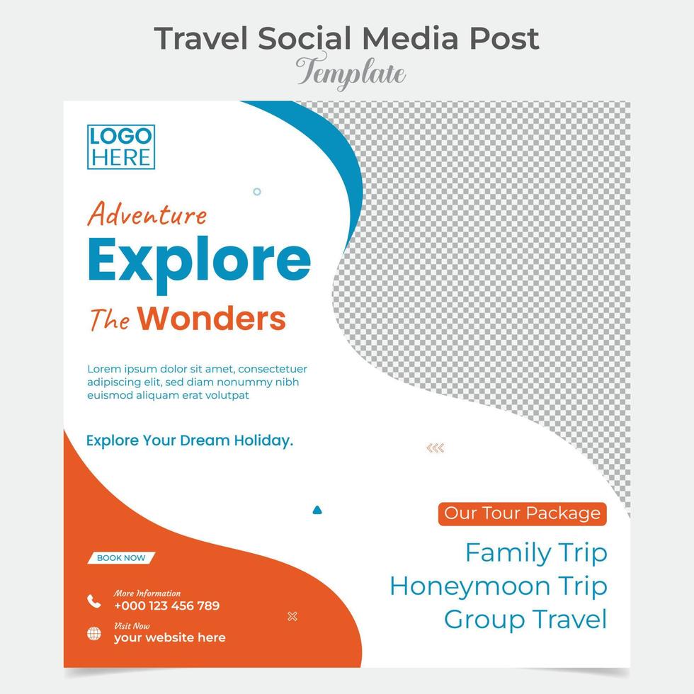 Holiday Traveling and tour social media post and square flyer post banner template design vector