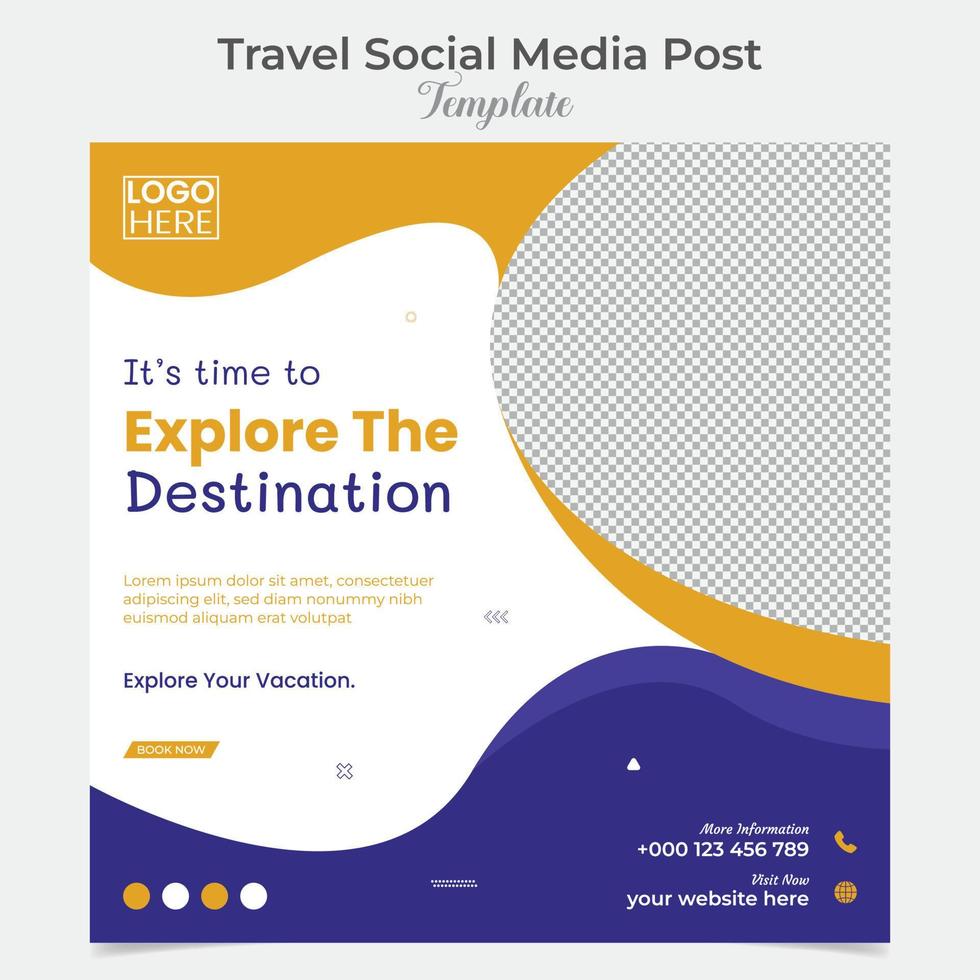 Holiday Traveling and tour social media post and square flyer post banner template design vector