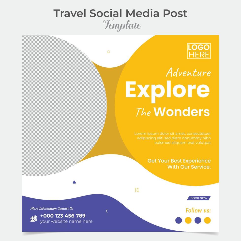 Travel and tour holiday vacation square flyer post banner and social media post template design vector