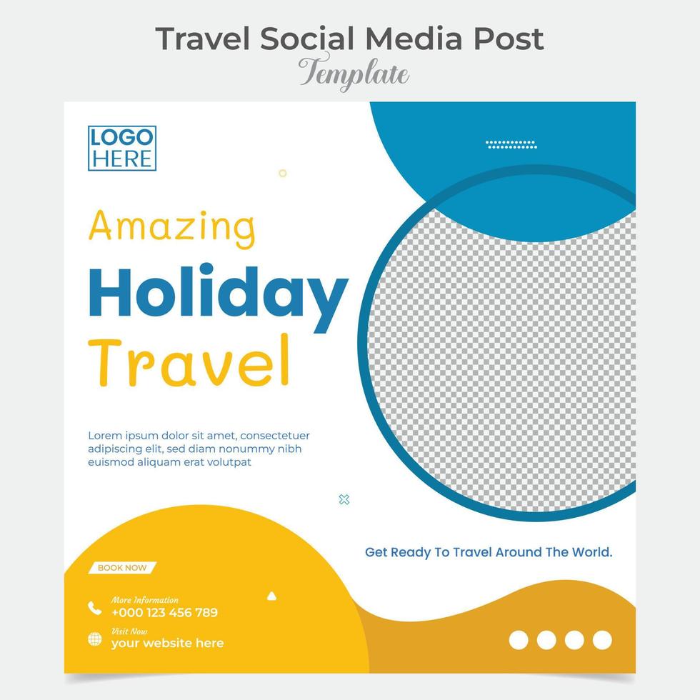 Travel Holiday vacation tour square flyer post banner and social media post template design vector