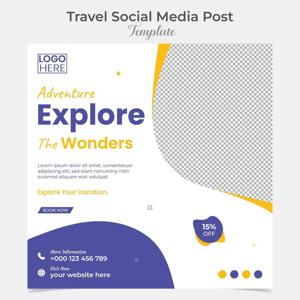 Travel and tour holiday vacation square flyer post banner and social media post template design vector