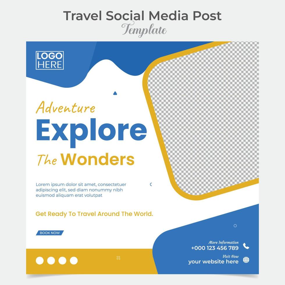 Travel Holiday vacation tour square flyer post banner and social media post template design vector