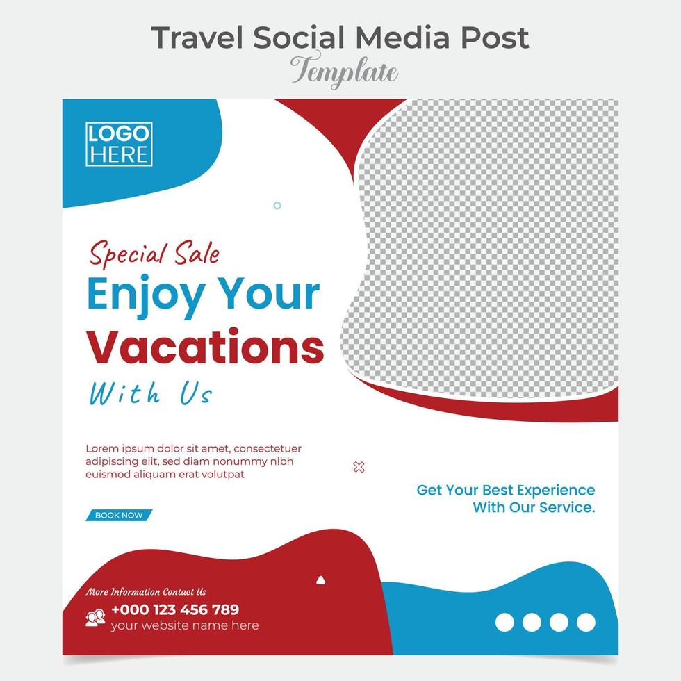 Travel and tourism social media post and square flyer post banner template design vector