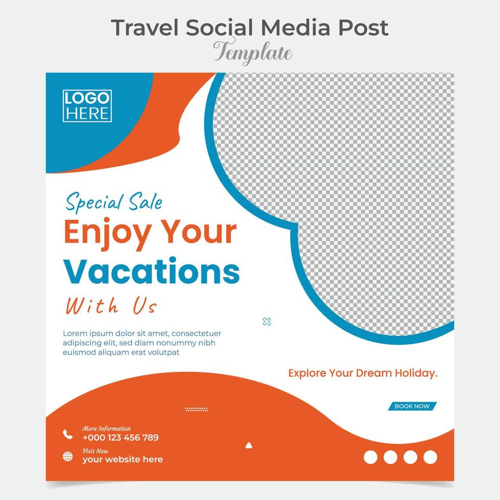 Travel and tour square flyer post banner and social media post template design vector