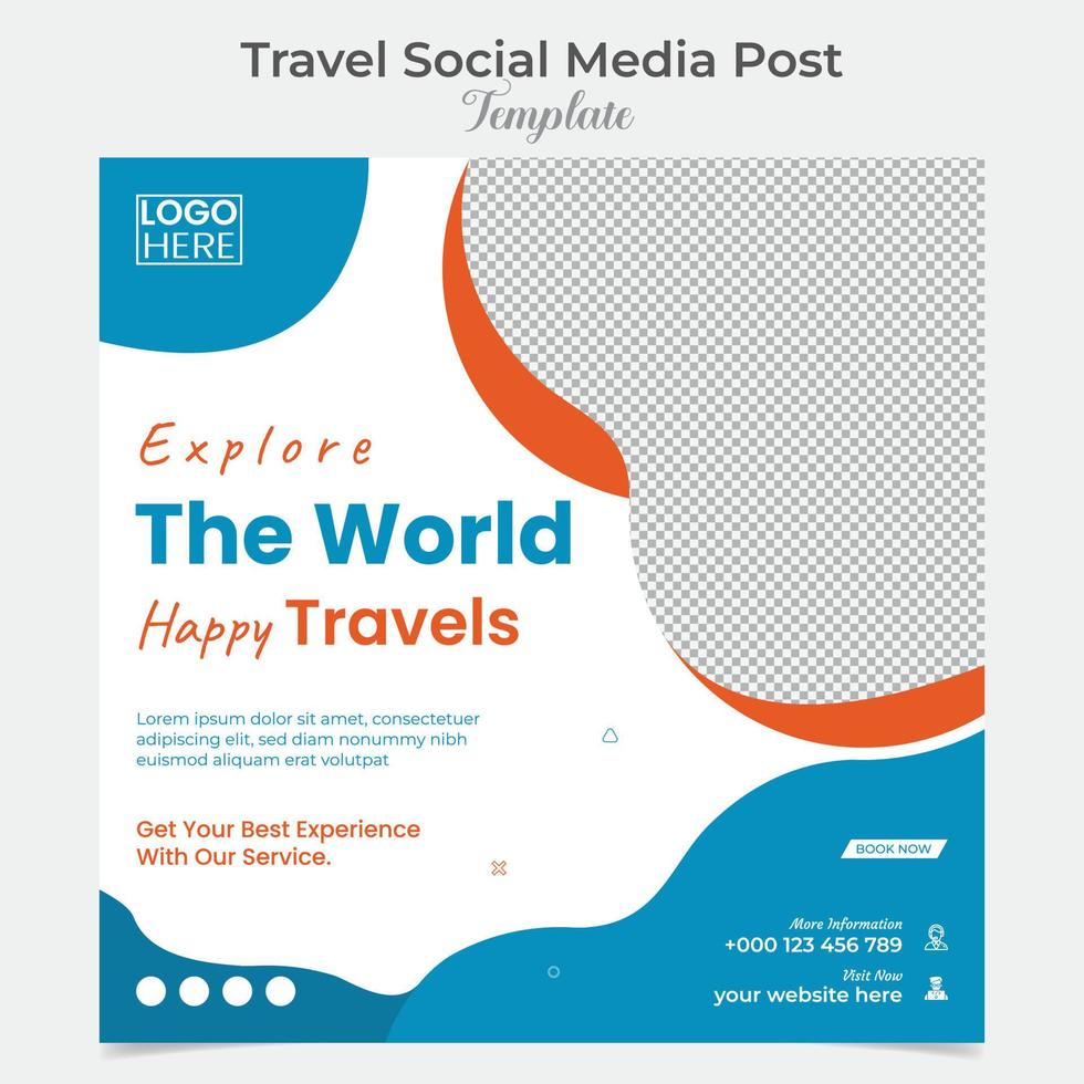 Explore tour and travel social media post and square flyer post banner template design vector