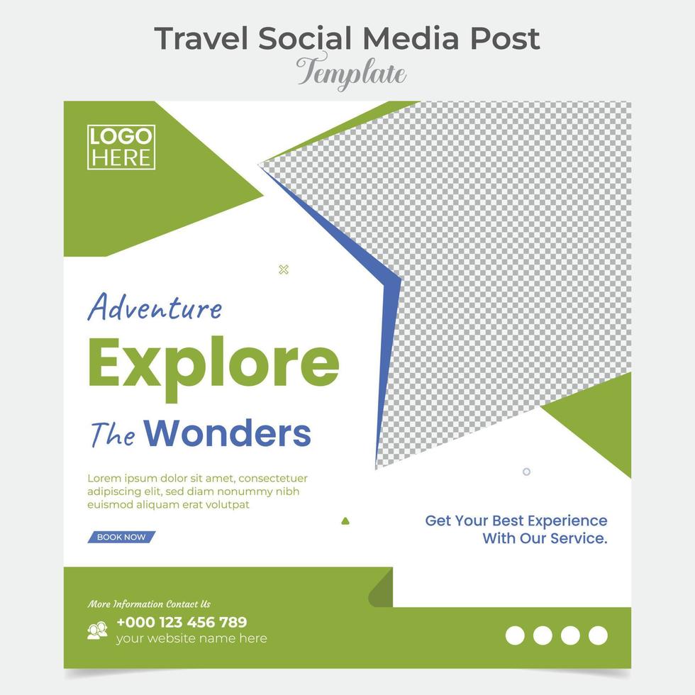 Travel and tour square flyer post banner and social media post template design vector