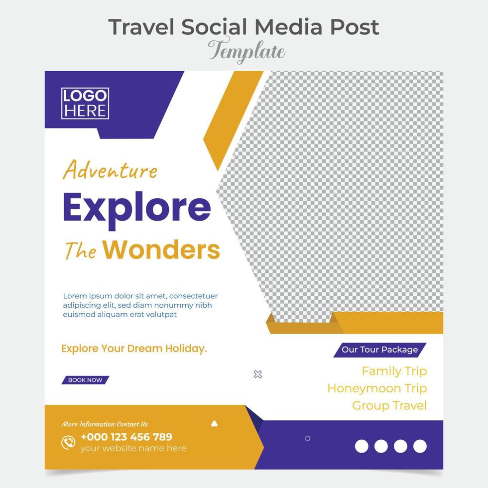 Travel and tour holiday vacation square flyer post banner and social media post template design vector