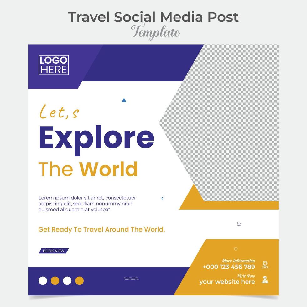 Holiday travel and tourism square flyer post banner and social media post template design vector