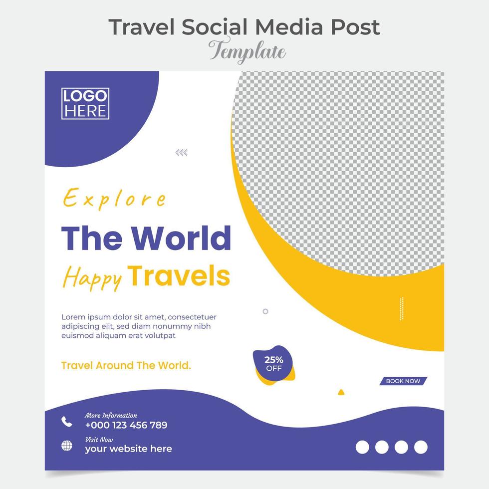 Tourism and travel holiday vacation social media post and square flyer post banner template design vector