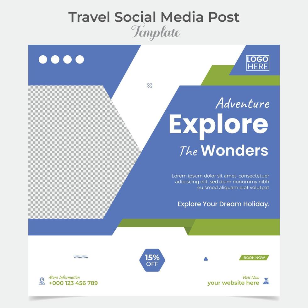 Tourism and travel holiday vacation social media post and square flyer post banner template design vector