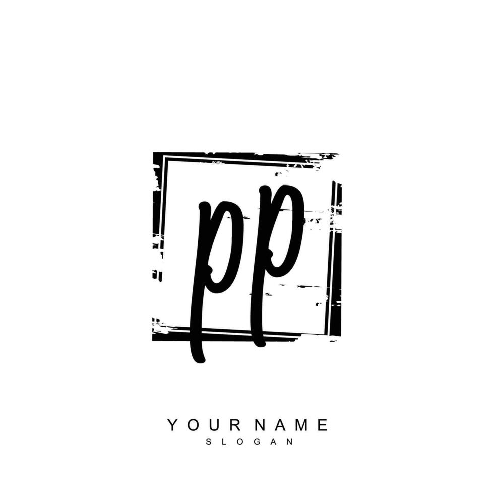 Initial PP Monogram with Grunge Template Design vector