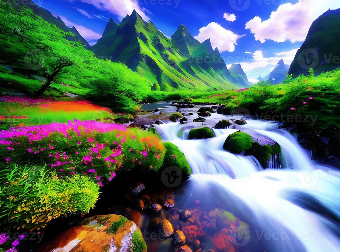 Wallpaper landscape, painting, fantasy art, anime, water, nature, sky, clouds, Earth, bridge, world, ART, mountain, balloons, screenshot, computer wallpaper, special effects, organism, photo