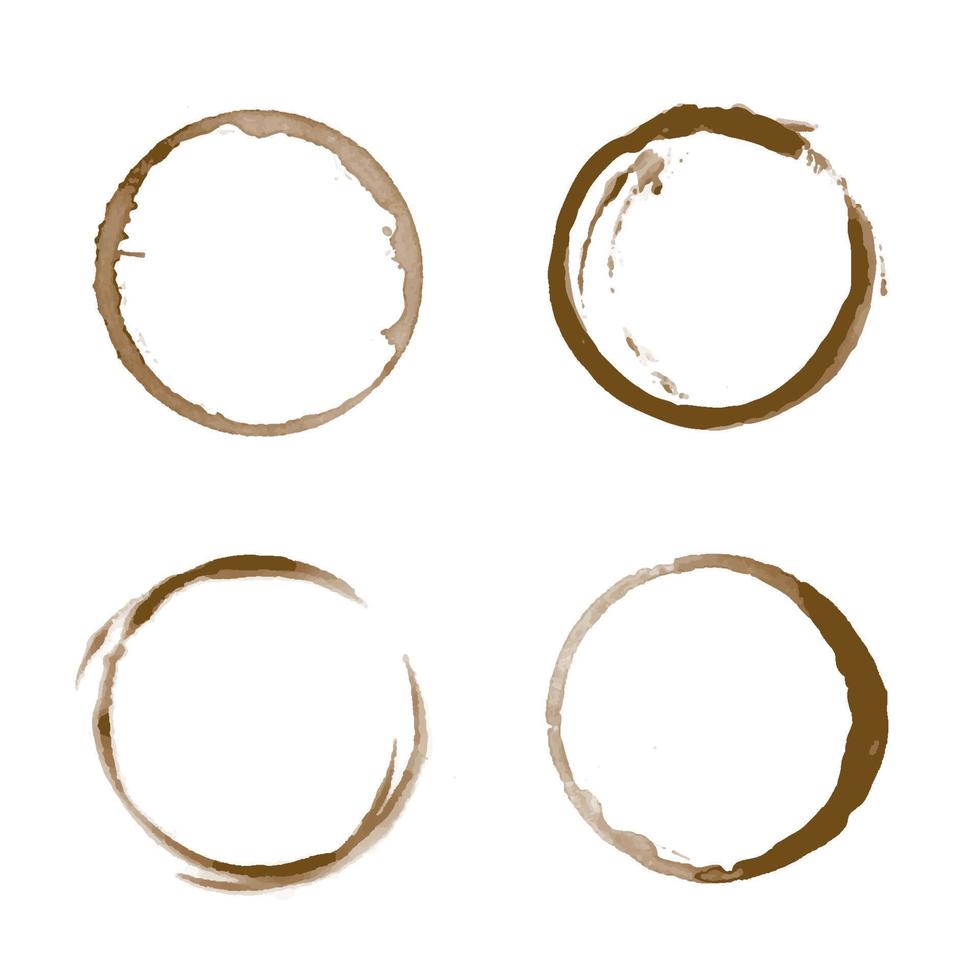 Vector coffee stain set isolated on white background. Cup ring splashes and circle drink marks