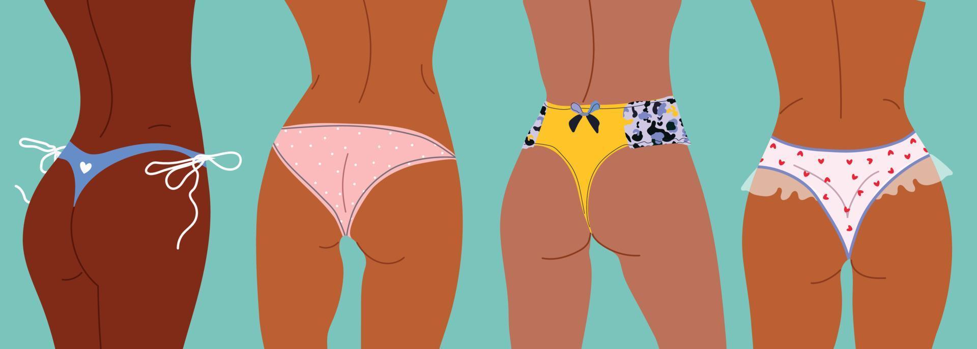 Girls in different bikini style. Get ready for the summer and beach season. Cute vector illustration