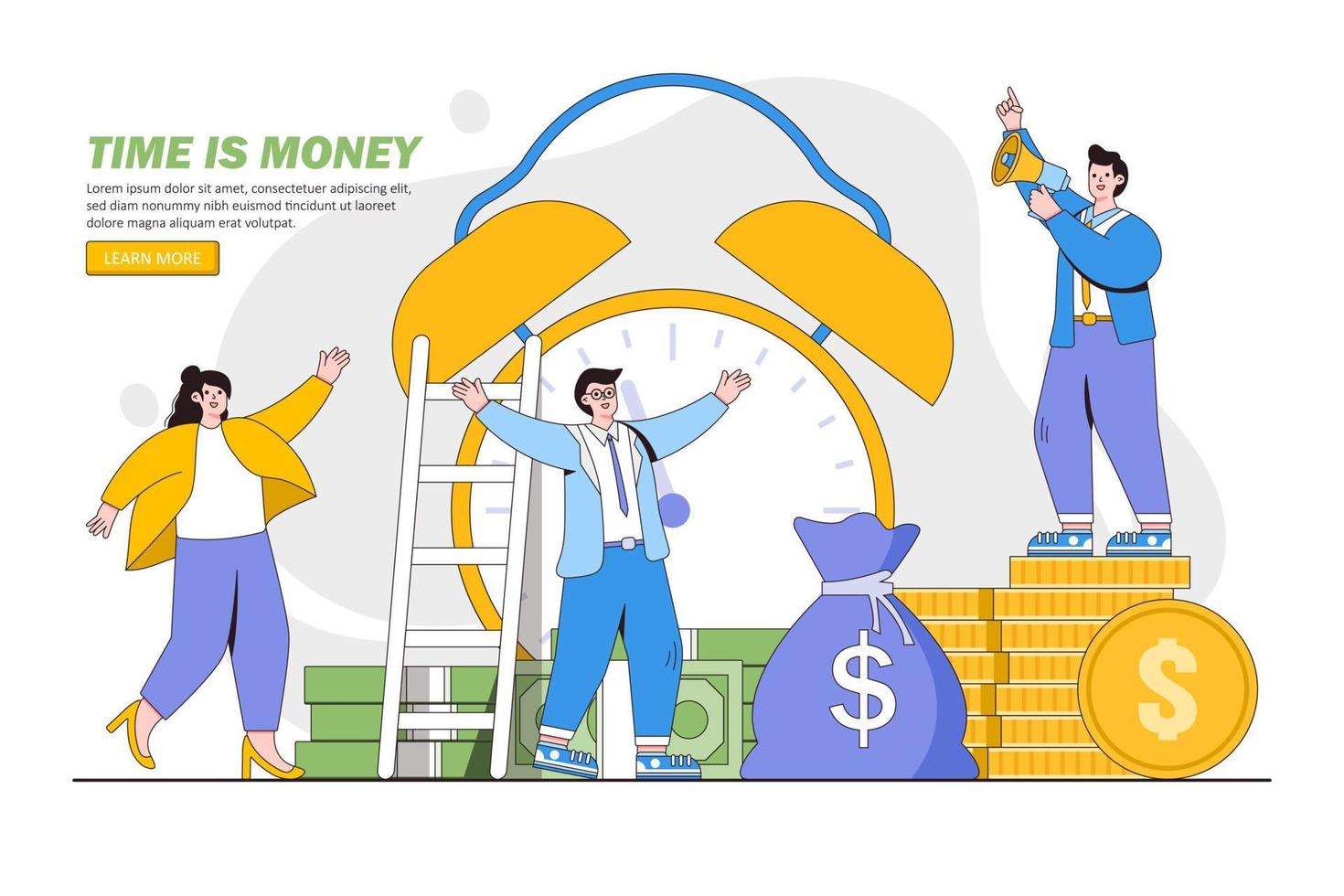 Time is money, financial investment and marketing planning of money growth concept. Outline design style minimal vector illustration for landing page, web banner, infographics, hero images