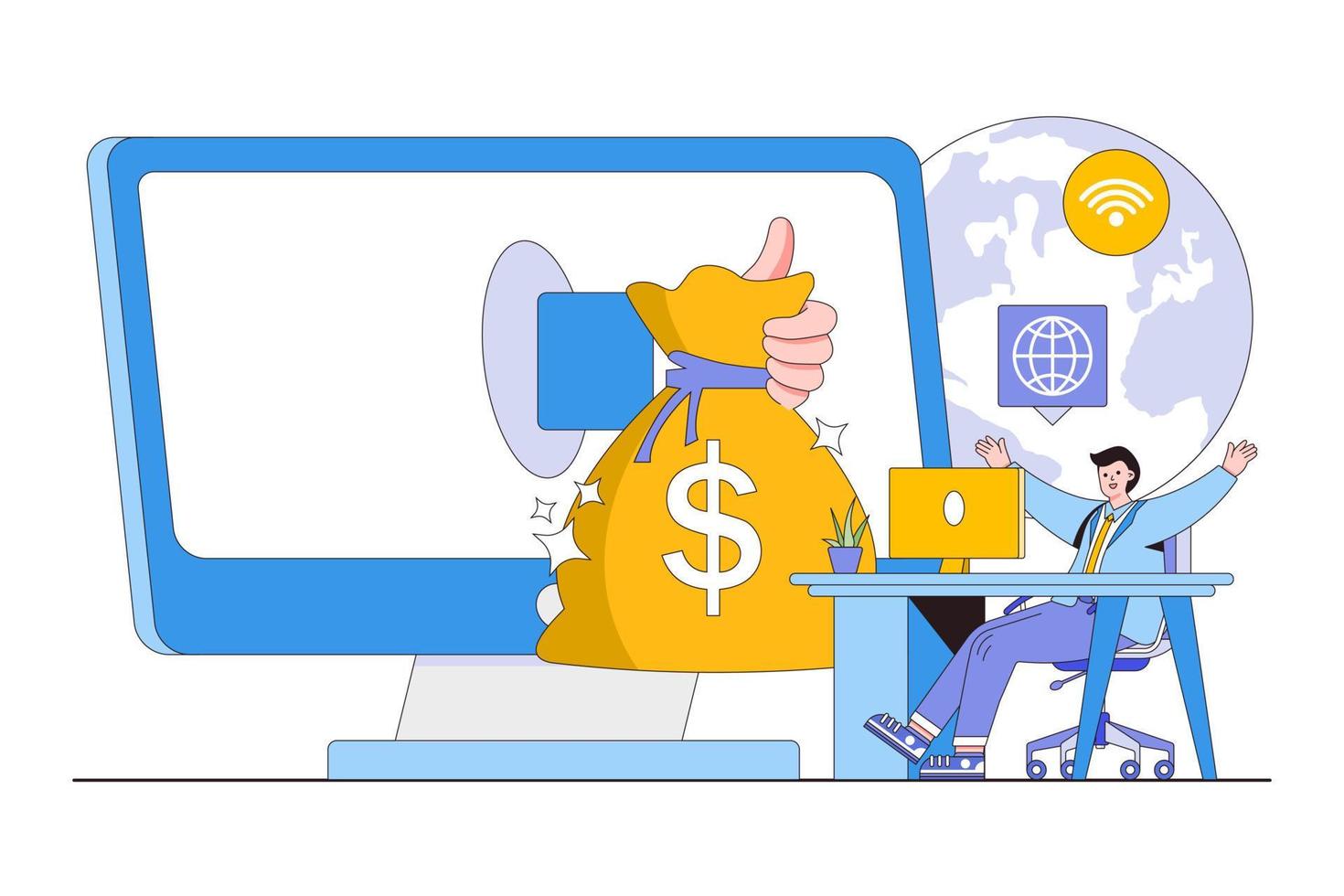 Make money and business online concept. Outline design style minimal vector illustration for landing page, web banner, infographics, hero images