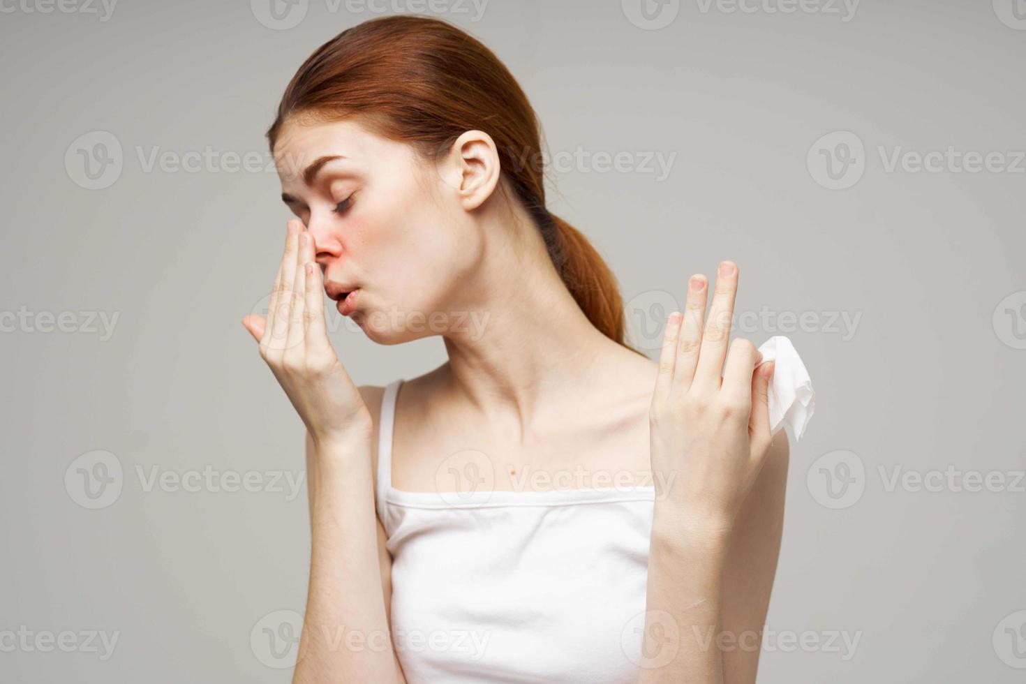 woman in white t-shirt with a scarf close-up photo