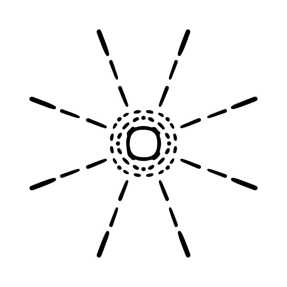 Vector black sun in boho style. Abstract illustration of the dawn drawn by hand with a single line. Esotericism.