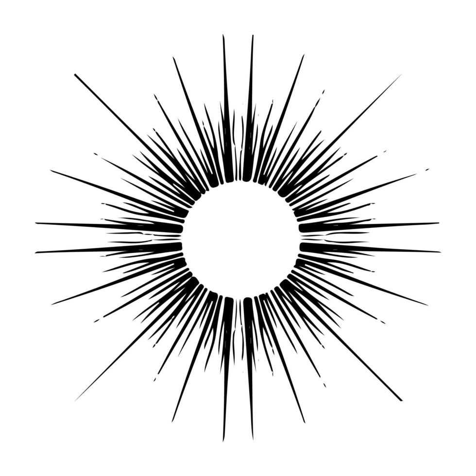 Vector black sun in boho style. Abstract illustration of the dawn drawn by hand with a single line. Esotericism.