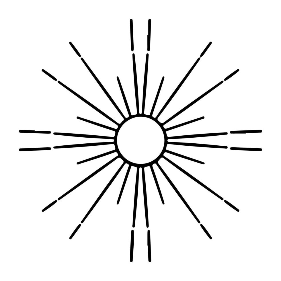 Vector black sun in boho style. Abstract illustration of the dawn drawn by hand with a single line. Esotericism.