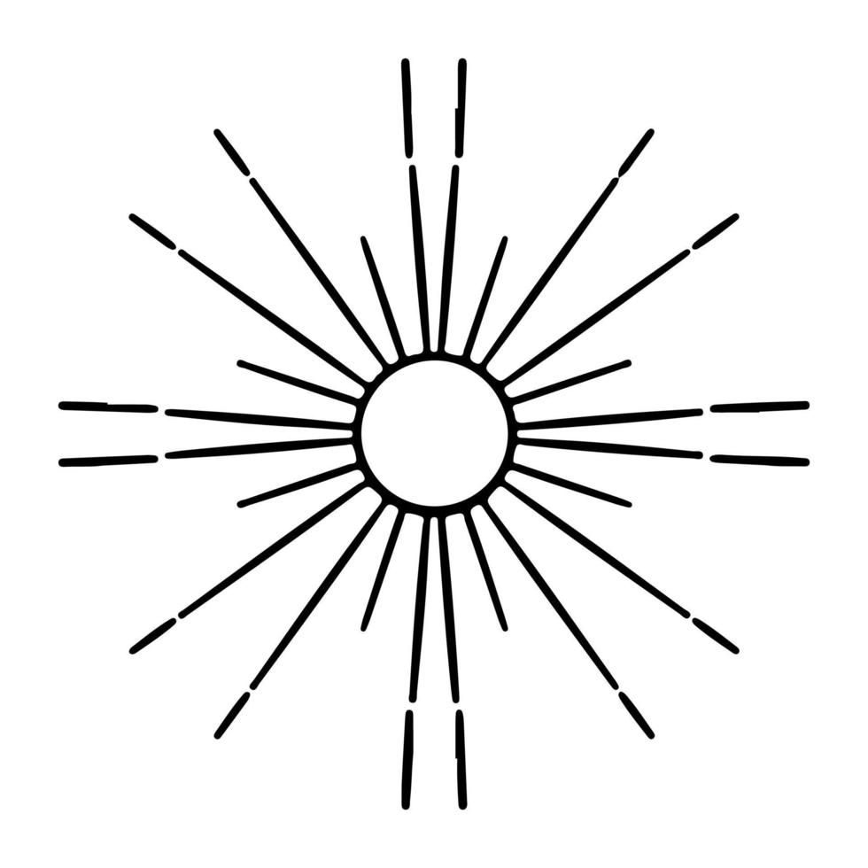 Vector black sun in boho style. Abstract illustration of the dawn drawn by hand with a single line. Esotericism.