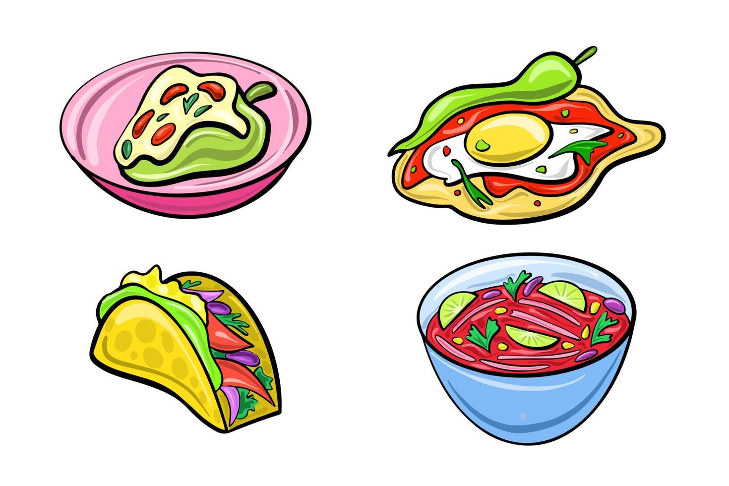 vector conjunto de mexicano platos en un dibujos animados plano estilo. latín americano cultura.