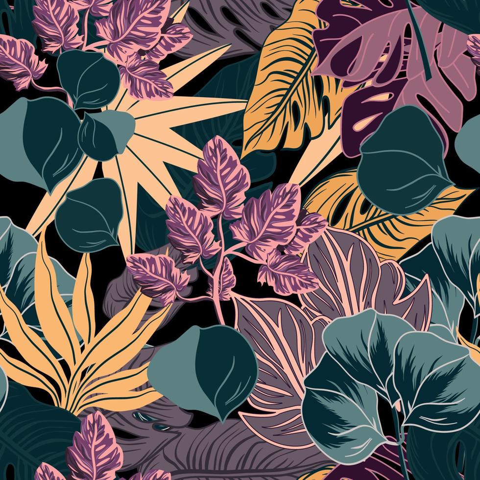 Seamless botanical tropical pattern with eucalyptus and monstera leaves vector