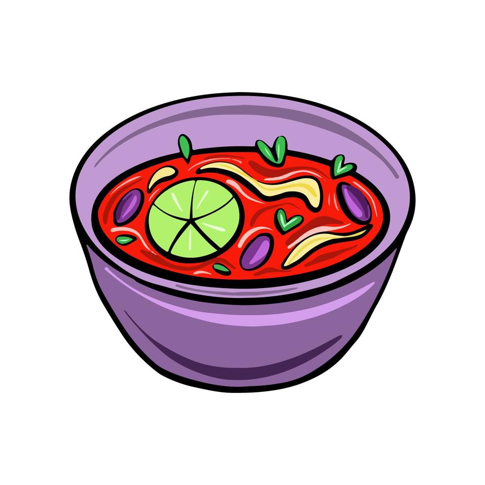 Vector Mexican traditional dish Bean soup drawn in flat cartoon style.