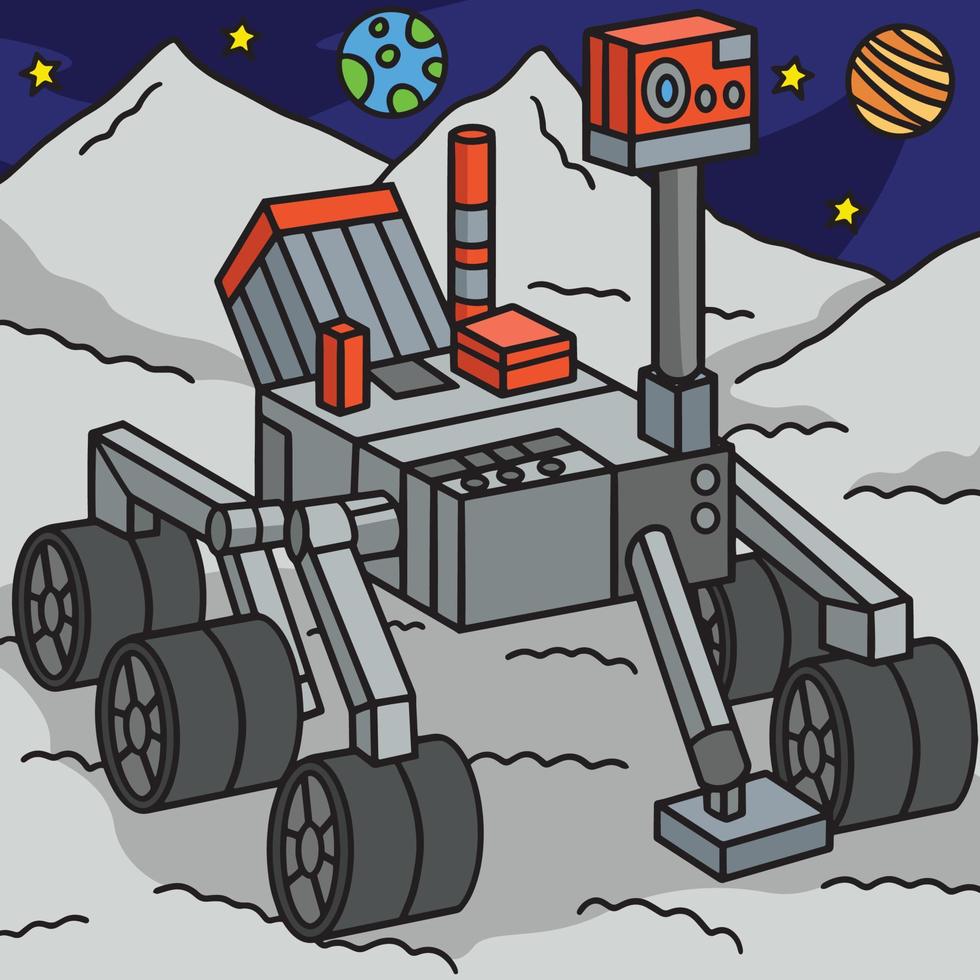 Curiosity Mars Rover Colored Cartoon Illustration vector