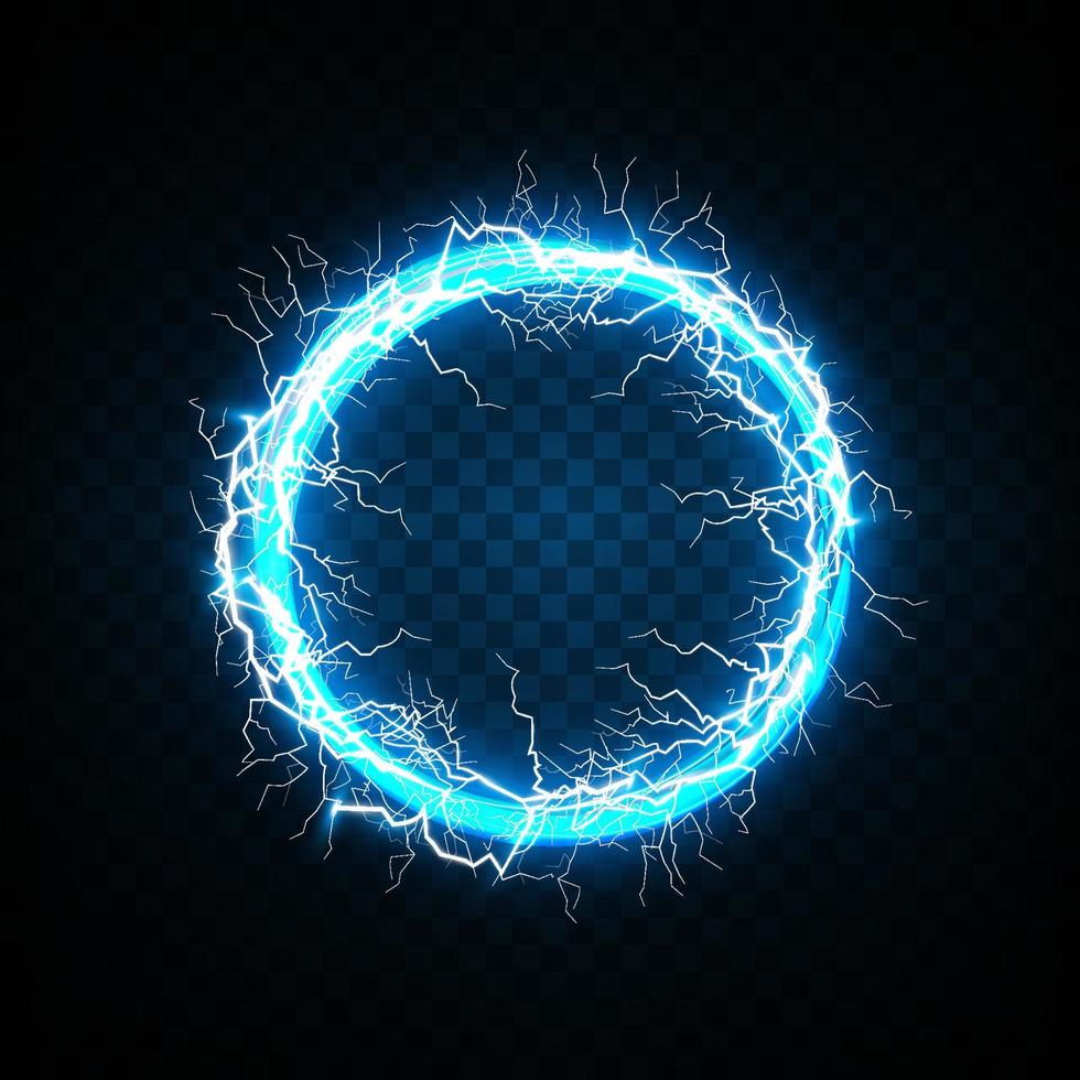 Electric ball and lightning strikes. Lightning flash light thunder spark effect. vector