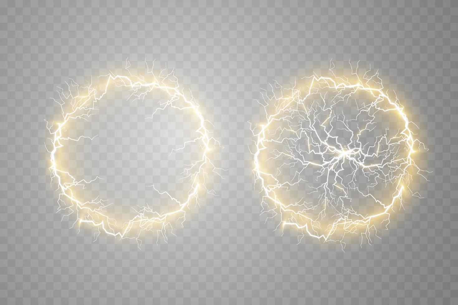 Electric ball and lightning strikes. Lightning flash light thunder spark effect. vector