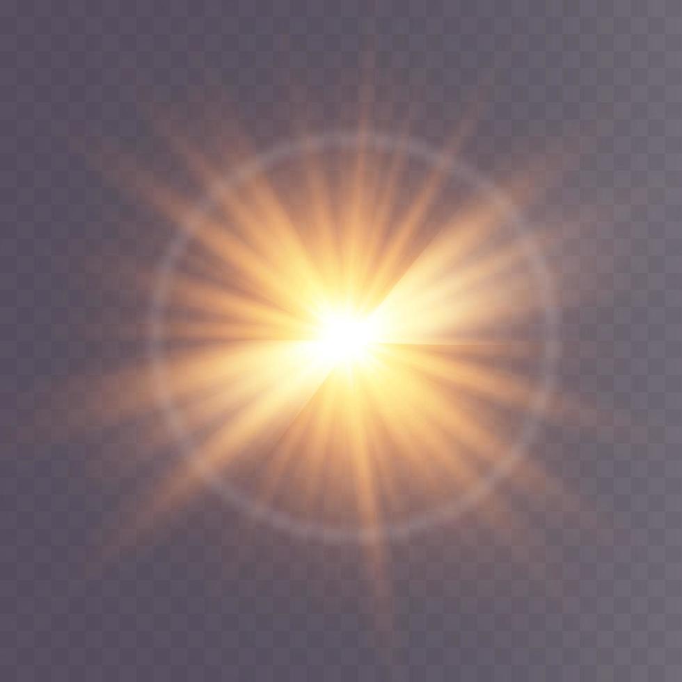 Shining sun flare isolated. vector