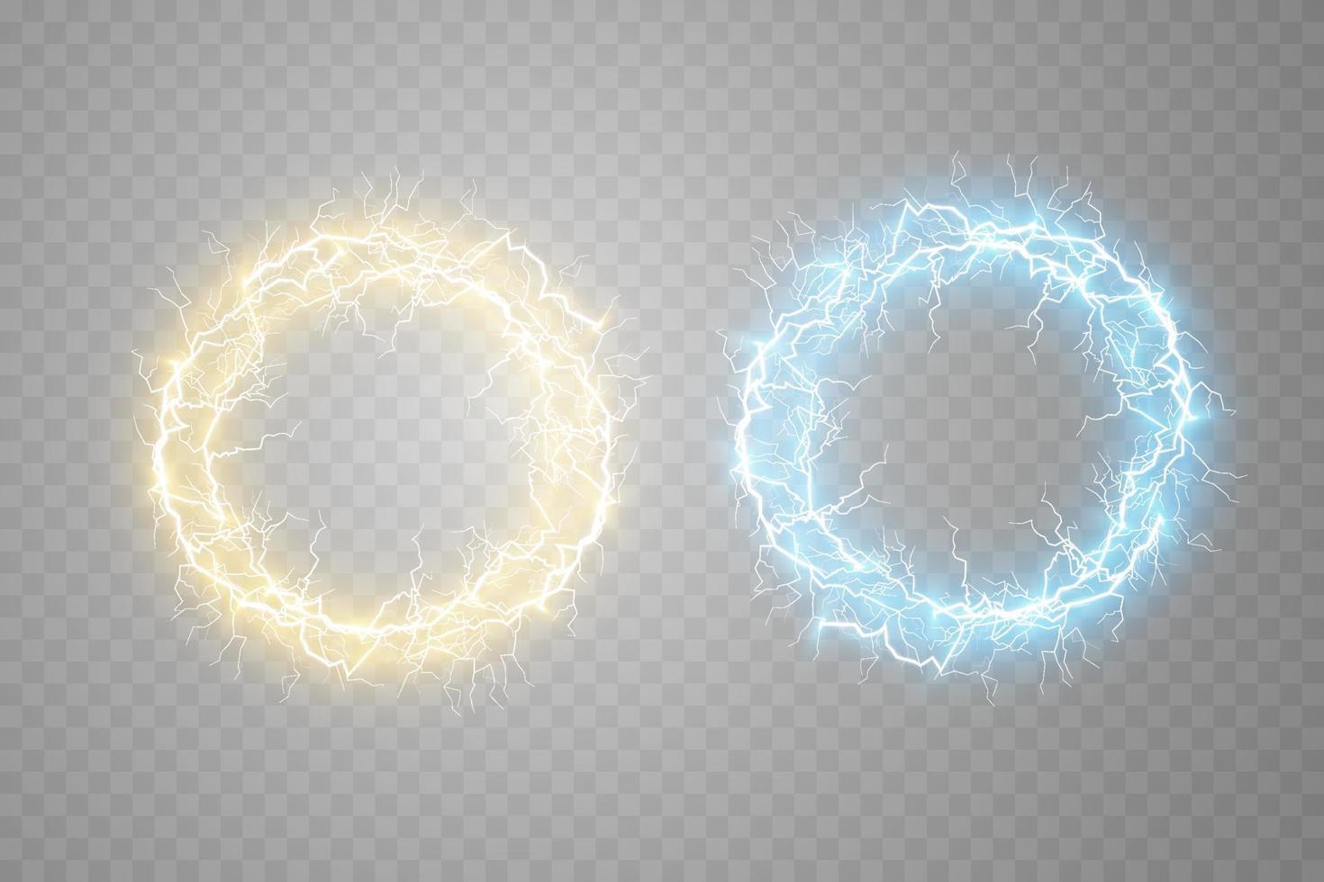 Ball blue and golden lightning. Abstract electric lightning. Light flash, thunder, spark. vector