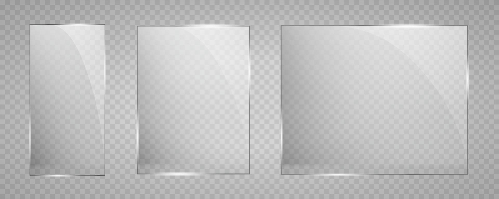 Glass plate set on transparent backdrop. Isolated glass. vector