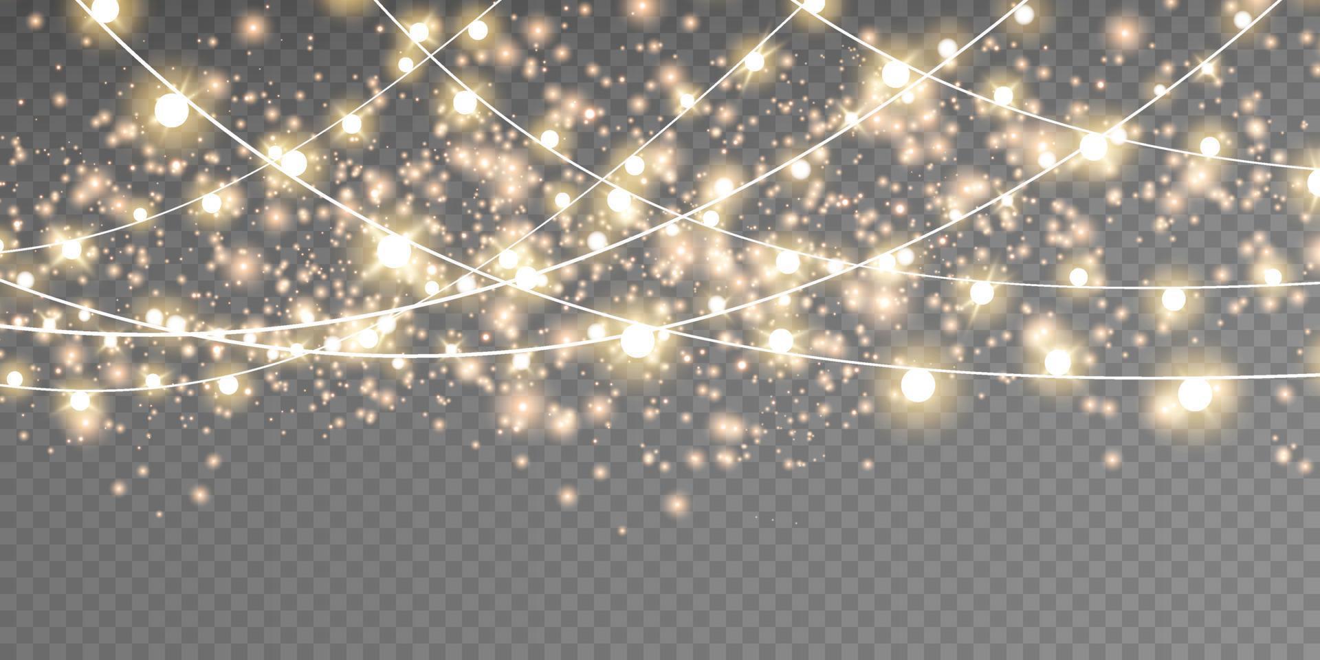 Christmas garland isolated. Glowing yellow light bulbs. vector