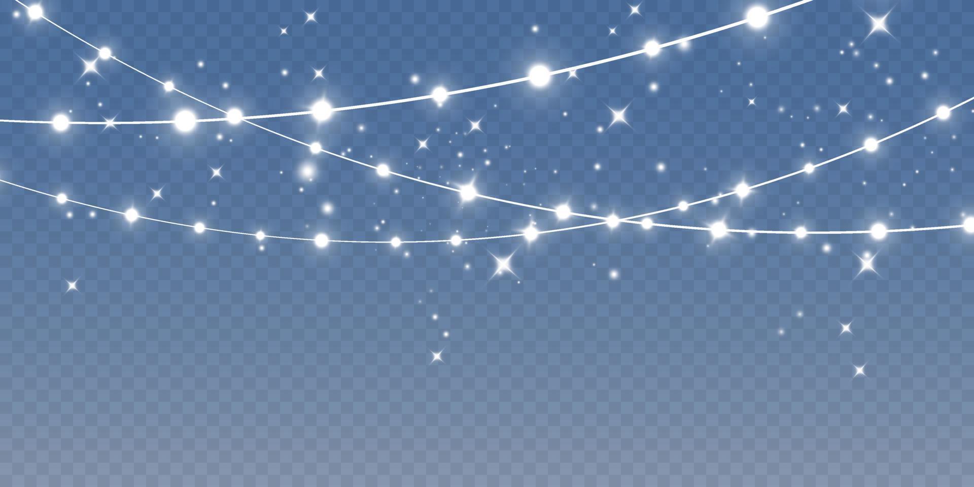 Christmas garland isolated on transparent background. Glowing yellow light bulbs. vector