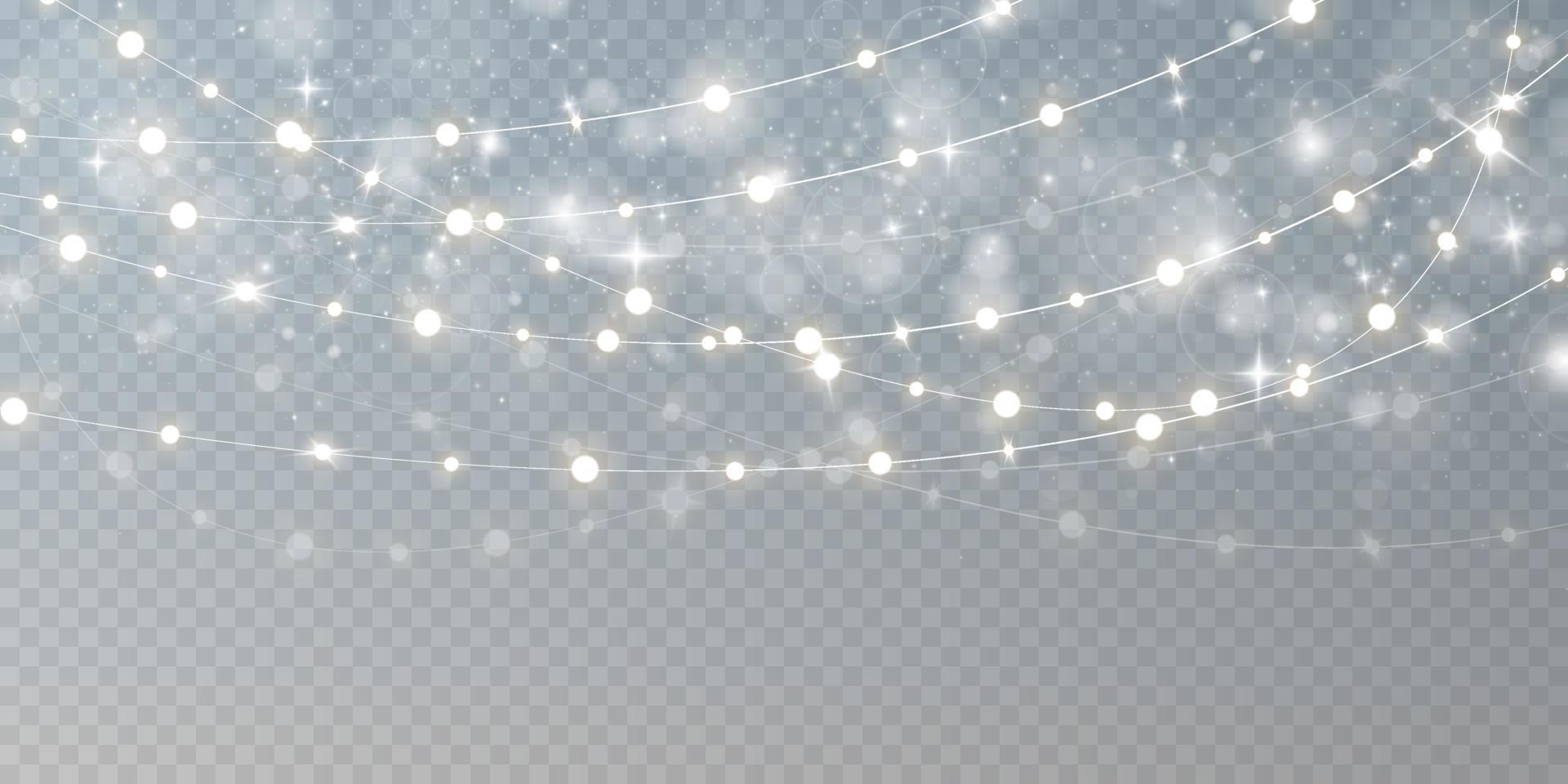 Christmas garland isolated. Glowing yellow light bulbs. vector