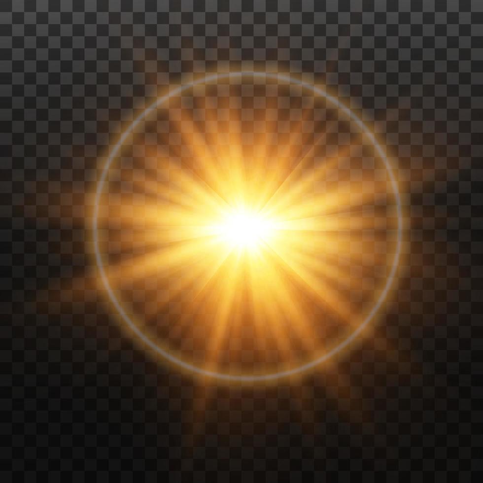 Shining sun flare isolated. vector