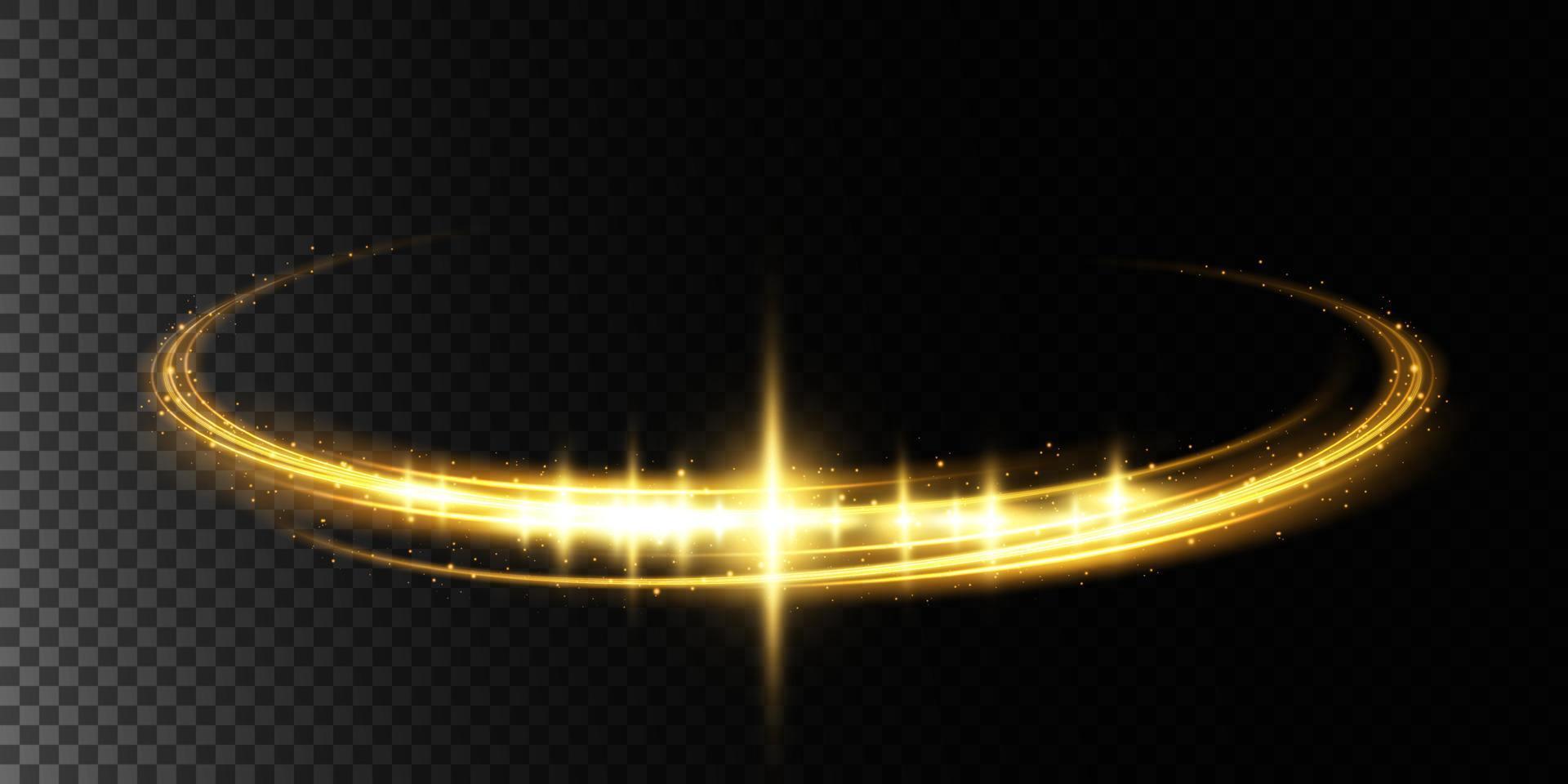 Yellow Bright halo. Abstract glowing circles. Light optical effect halo on transparent background with sparkles. vector