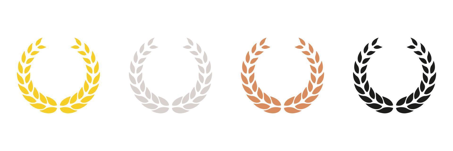 Gold, Silver, Bronze, Black Leaf Award Glyph Pictogram. Winner Chaplet