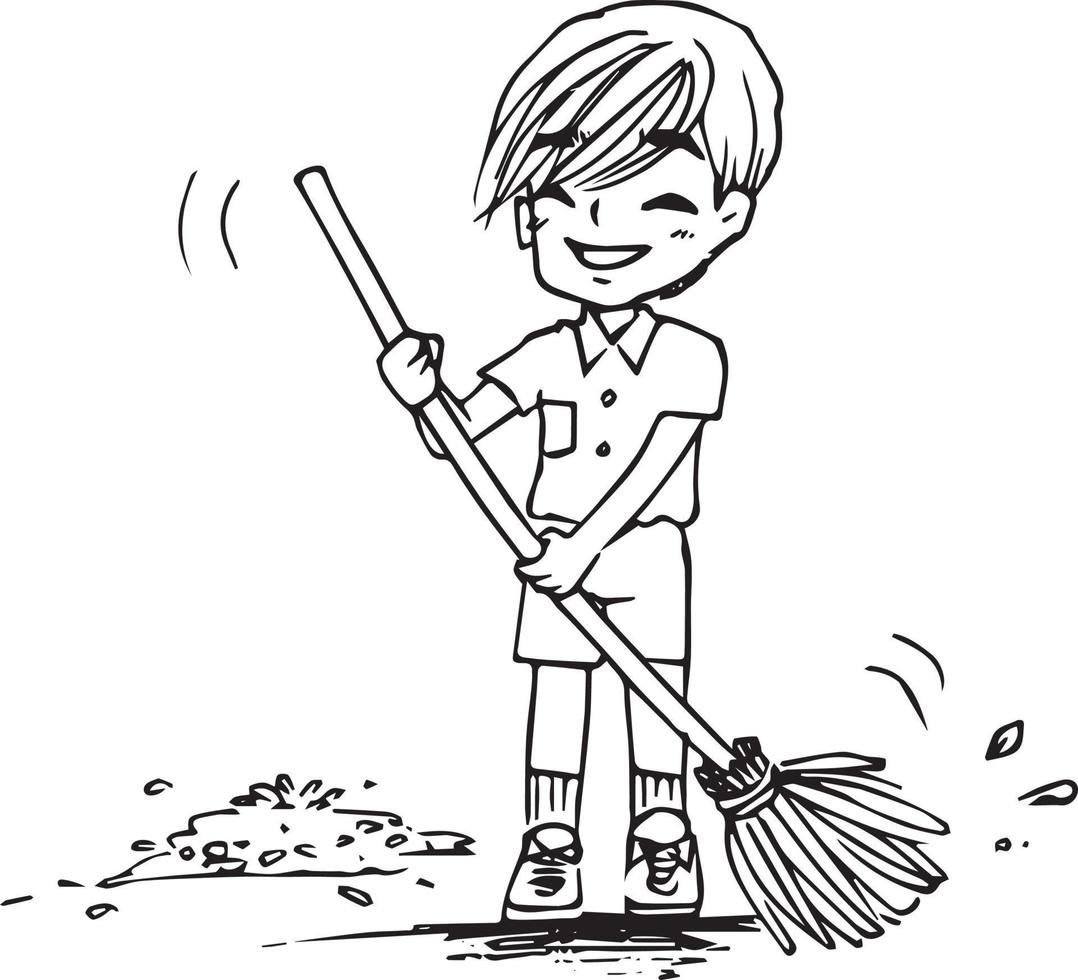 sweep the floor cartoon doodle kawaii anime coloring page cute illustration drawing clip art character chibi manga comic vector