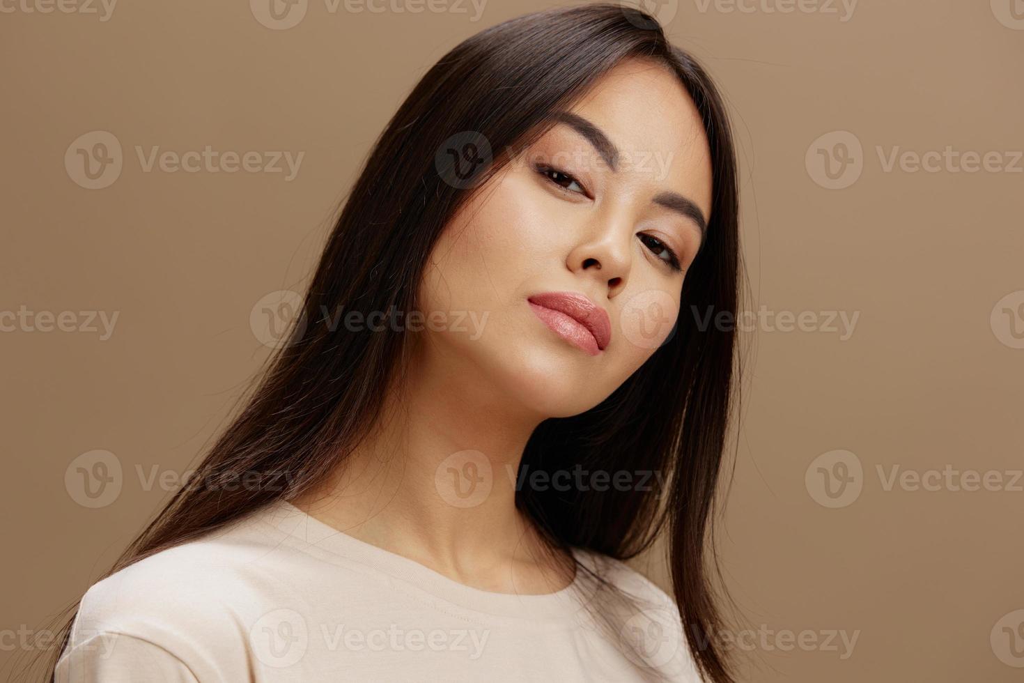 woman attractive look charmin in a t-shirt studio model photo