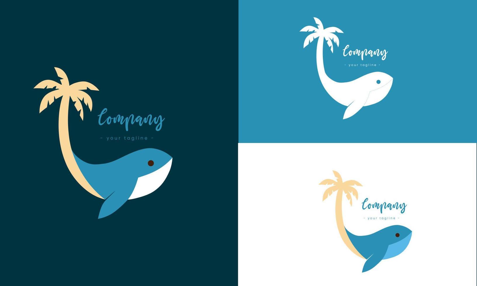 playa logo con animal, para playas con un montón de ballena vector