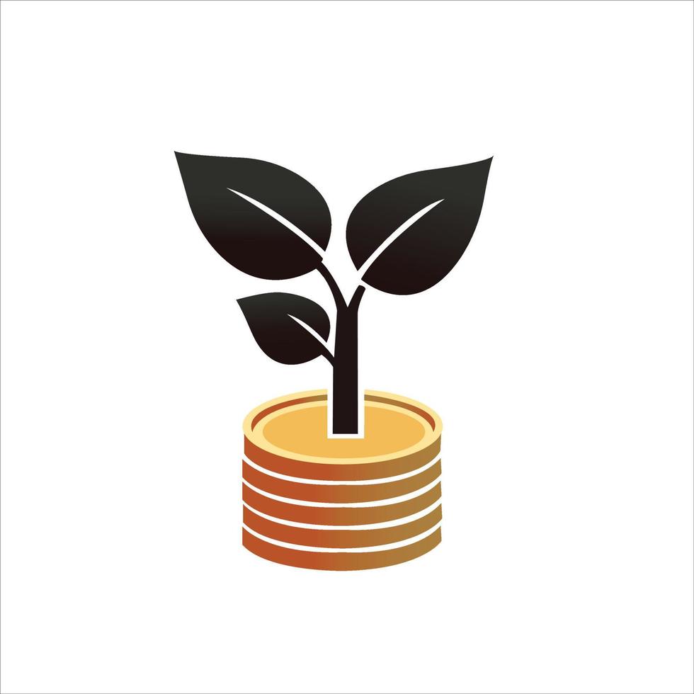 A plant is growing out of a stack of coins. vector