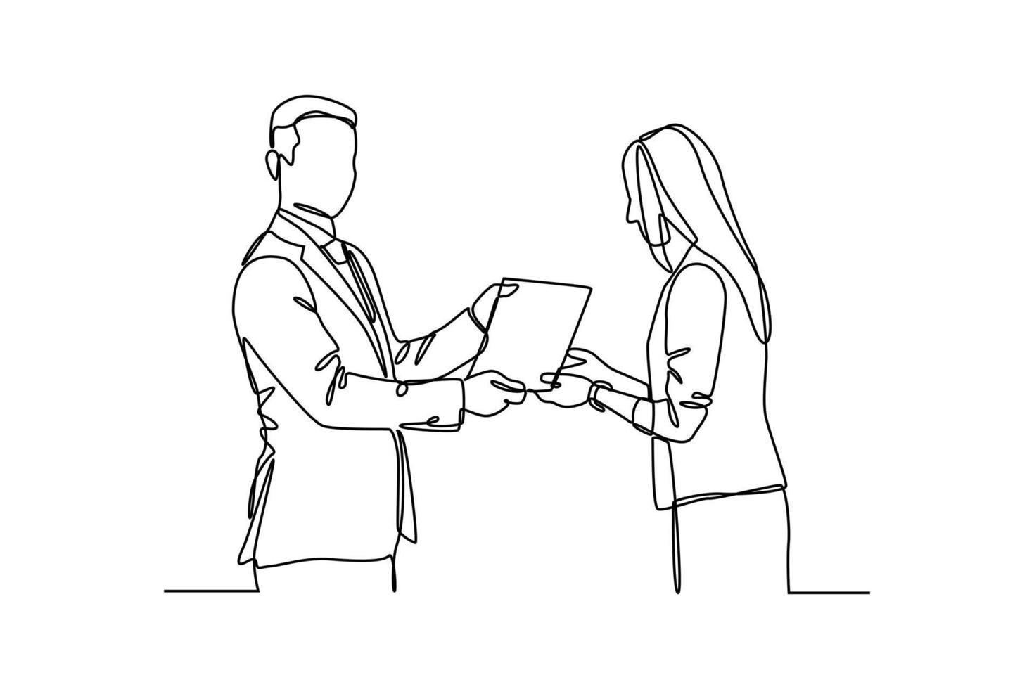 Single one-line drawing the boss rewards exemplary employees. Employee appreciation day concept. Continuous line drawing design graphic vector illustration.